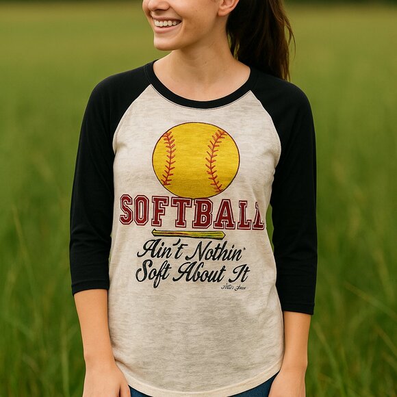 Southern Grace Cream Softball Graphic Acid Wash Tee Size M New - Picture 1 of 6